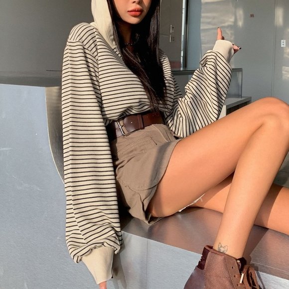 Brown Casual Womens Striped Drop Shoulder Sweatshirt - Picture 4 of 5